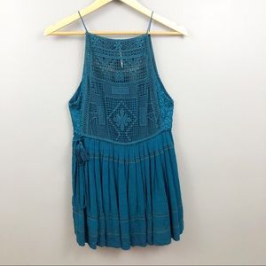 Free People Blue Lace Flowy Spaghetti Strap Top